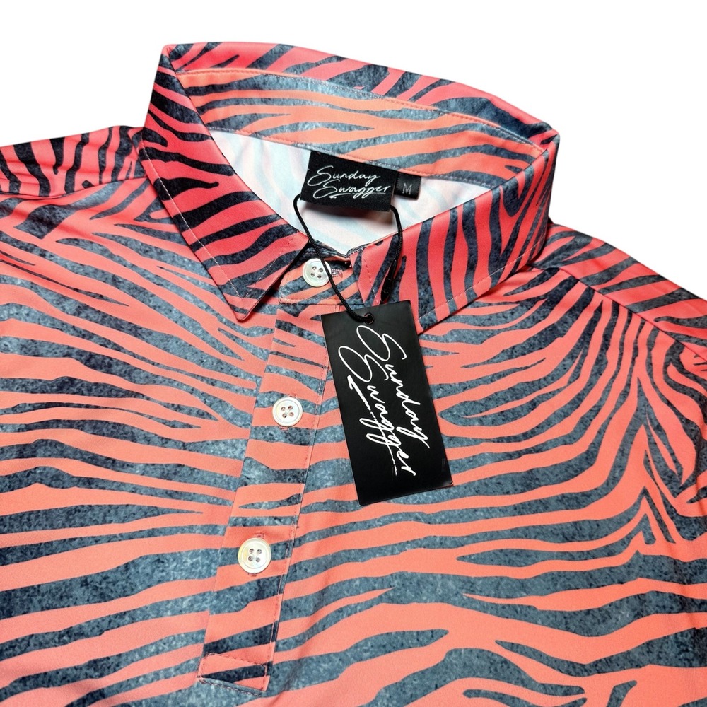 Sunday Swagger Mens M Zebra Ombre Golf Polo Shirt Orange Blue NWT Performance